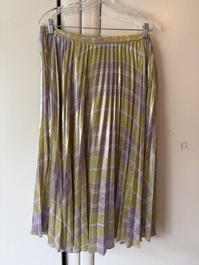 Lauren Ralph Lauren Lavender and Olive Plaid Pleated Skirt